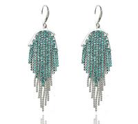Aloluo Green CZ Tassel Statement Dangle Earrings for Women Cubic Zirconia Drop Bead Fringe Hypoallergenic Hook Earrings Elegant Birthday PartyJewelry Gifts
