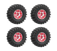 Alomejor 1.0 RC Wheels Rims Aluminum Alloy Lightweight Soft Rubber Tires for 1/24 Scale RC Crawlers with 5 Star Hub (Red)