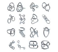 Alomejor 16pcs Metal Brain Teaser Puzzles Set, Different Shapes Locking Puzzle Toy for Kids and Elderly Intellectual Development