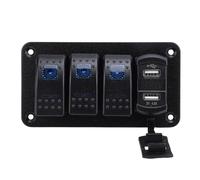 Alomejor 3 Gang Rocker Switch Aluminum Panel, 12V 24V Boat Rocker Switch Panel with Dual USB 4.8A Voltmeter, Pre Wired ON OFF Control for Boat Car Truck RV Trailer (Blue Light)