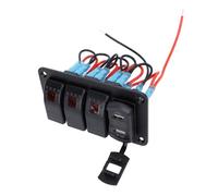 Alomejor 3 Gang Rocker Switch Aluminum Panel, 12V 24V Boat Rocker Switch Panel with Dual USB 4.8A Voltmeter, Pre Wired ON OFF Control for Boat Car Truck RV Trailer (Red Light)
