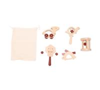 Alomejor 5 Pack Wooden Baby Rattle Set for Newborns | Pure Wood Material, Gentle Sounds, Compact Carry Design, Newborn Grasping Aid, Non-toxic Finish