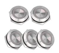 Alomejor 5Pcs Metal Push Button Switch Momentary for Ignition Systems Household Devices Durable Stainless Steel 19mm (DC12~24V Blue)