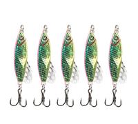 Alomejor 5Pcs Treble Hook Lures Effect Bright Colors and 3D Eyes Metal (Green)
