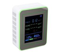 Alomejor 6 in 1 Battery Powered Air Quality Meter for Indoor Use CO2 PM2.5 HCHO TVOC Test Portable Design 130g (White and Green)