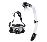 Alomejor Adult Snorkeling Gear Diving Mask Snorkel Set with Wide View Tempered Glass Lens Dry Snorkel Design Comfortable Fit for Swimming Diving (White)