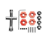 Alomejor Alomejor 14mm Wheel Hex Hub Kit, Aluminum Alloy Universal Upgrade Wheel Hex Adapter with Cross Socket and Wrench Tool, for Senton 1/10 RC Car (Black) (Red)