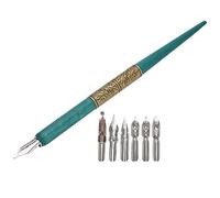 Alomejor Calligraphy Dip Pen Set Lightweight Smooth Writing Pen for English Calligraphy Practice for Adults Brown + 6 Nibs (Blue)