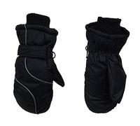 Alomejor Children Ski Mittens, Nylon Warm Winter Gloves with Soft Velvet Lining, Elastic Long Cuff and Hook Loop Wrist, 20 Cm for Girls Boys 4 to 9 Years Outdoor Snow Play (Black)