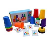 Alomejor Children Stacking Cups, PP and Paper Quick Stacks Cups Game, 12 50 Cards, Hand Eye Coordination Matching Challenge for Kids Ages 3 and Up Party Classroom Play