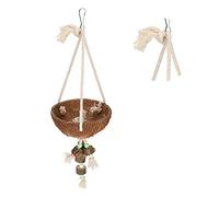 Alomejor Coconut Shell Swing, 12cm Pet | Durable natural coconut, cotton rope, safe for pets, enhances coordination, colorful design