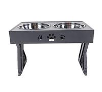 Alomejor Dog Bowl, Adjustable Raised Dog Feeder with 2 Stainless Steel Bowls, Prevents Slips and Keeps Feeding Area Clean for Small to Large Dogs (Gray)