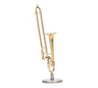 Alomejor Dollhouse Trombone Model Miniature Musical Instruments Brass Gold Plated for Dollhouse Accessories
