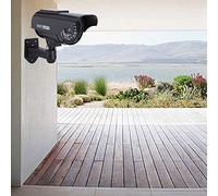 Alomejor Dummy Security Camera with Solar Power and Pivot System (Black) | Realistic appearance, adjustable angle, suitable for outdoor, red LED indicator, ABS