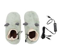 Alomejor Electric Foot Warmer USB Heated Slippers Flannel Cotton 3 Gear Adjustable Heating Rubber Sole Fast Warm Footwear for Winter Home Office Dorm Walking Driving (Green)