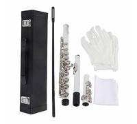 Alomejor Flute Beginner Flute Brass C Key 16 Holes with Cleaning Kit and Case Smooth Key Action Accurate Pitch for Kids Students Practice and School Band (White)