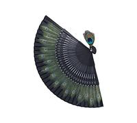 Alomejor Folding Fan with Peacock Pattern, Durable Bamboo Design
