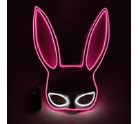 Alomejor Glowing Bunny Mask, Pink and White Lights Half Face Rabbit Mask for Halloween Party (Black)