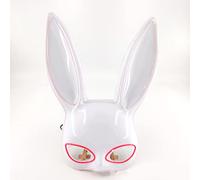 Alomejor Glowing Bunny Mask, Pink and White Lights Half Face Rabbit Mask for Halloween Party (White)