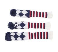 Alomejor Golf Club Head Cover, 3Pcs Stylish Pattern Plush Ball Protective Knitted Golf Head Covers with Large Fluffy Ball Decoration, for Clubs Storage and Transport