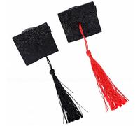 Alomejor Graduation Cap Hair Clips, Fabric Mini Doctor Hat Hairpins 2PCS with Black and Red Tassels, Metal Clasp, Photo Props for Graduation Ceremony Party Graduates