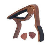 Alomejor Guitar Capo Portable Versatile Spring Loaded Capo for Acoustic Guitar, Dark Wood, 2 Picks Included, Professional Use