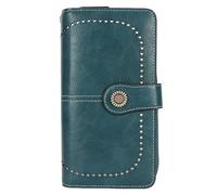 Alomejor Large Capacity Blocking Leather Wallet with Removable Wrist Strap Easy to Carry Women Wallet for Coins, Cash, Phone, Keys PU (Peacock Blue)
