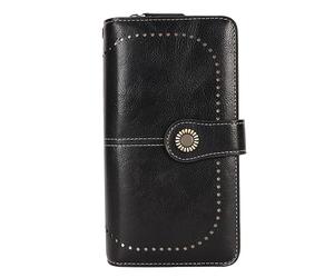 Alomejor Large Capacity Blocking Leather Wallet with Removable Wrist Strap Easy to Carry Women Wallet for Coins, Cash, Phone, Keys PU (Black)