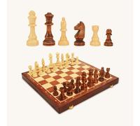Alomejor Magnetic Wooden Chess Board Set, Wood, Folding Travel Chess Game with Extra Queens for Adults and Kids (45x45x4cm)