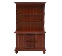 Alomejor Mini Dollhouse Cabinet, 1:12 Scale Wooden Storage Hutch with 4 Drawers, 2 Doors, 3 Shelves, Miniature Furniture (Maroon)