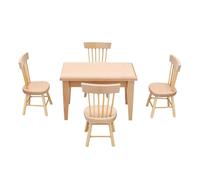 Alomejor Miniature Dining Table Set 1/12 Scale Oak Wood Dollhouse | Miniature Dining Table and Chairs Set, Solid Oak Wood Craft, Ideal for Dollhouse Scene Decor & Photography Props