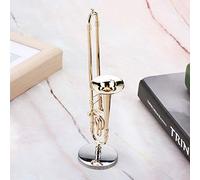 Alomejor Miniature Gold Plated Trombone Replica Novel Model Ornament with Stand and Case for Music Room Decor Brass 6.3x1.6x1.6in for Kids, Musicians