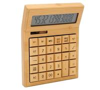 Alomejor Multifunction Calculator Bamboo Design Solar Powered with Easy Read LCD Screen for Office and Students