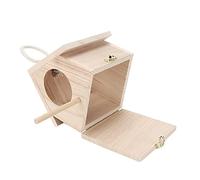 Alomejor Natural Wood Bird House Moisture-Proof Durable with Perch for Small Birds, Hanging Birdhouse for Garden and Balcony, Pine+Hemp Rope 6.1x4.7x5.7in
