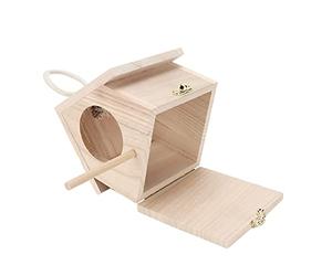 Alomejor Natural Wood Bird House Moisture-Proof Durable with Perch for Small Birds, Hanging Birdhouse for Garden and Balcony, Pine+Hemp Rope 6.1x4.7x5.7in