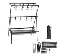 Alomejor Outdoor Camping Hanging Rack Outdoor Portable Double Layer Camping Rack with Mesh Pocket