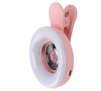Alomejor Phone Camera 15X Macro Lens with Mini Clamp/Holder Ring Light 2800-6500K Adjustable Color Temperature (Pink)