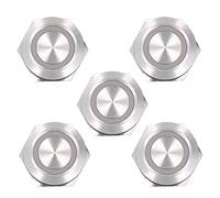 Alomejor Push Button Switch Momentary Ultra Thin Metal with LED 5Pcs for Vehicles Household Doorbells Stainless Steel 19mm (AC220V Red)