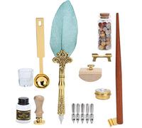 Alomejor Retro Quill Dip Pen Wax Set with English Calligraphy Oblique Drum for Writing Sketching Drawing (SP225043 pearlescent dark green)