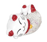 Alomejor Solar Power Waving Arm Lucky Cat Ornament Sparkling Prosperity Fortune Cat Decoration for Living Room, Office, Display Cabinet 4.3in Plastic (Red Ears Lucky)