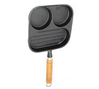 Alomejor Square Nonstick 3 Section Breakfast Grill Pan for Stove Tops Cast Iron Cooking Skillet for Bacon, Eggs, Pancakes, Burgers, 7.7x7.7x0.79in