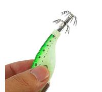Alomejor Squid Jig Luminous ABS Cloth Squid Lure Hook 10cm 4in Slow Sinking Glow Bait with Line Tie Strong Hook Set for Night Fishing Saltwater Anglers (Grass Green)