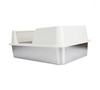 Alomejor Stainless Steel Litter Box with Side Entry Design Efficiently Prevents Urine Splashes for Clean Floors (Small White)