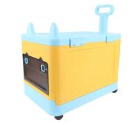 Alomejor Toy Box with Wheels, Foldable Plastic Storage Organizer with Building Block Lid for Nursery, Playroom, Bedroom (Blue Yellow)