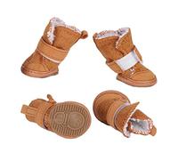 Alomejor Winter Warm Dog Boots AntiSkid Pet Shoes Protector for Outdoor Running with Hook Loop Strap, Khaki Plush Cloth 4 Pcs for Dogs or Cats (Style 2)