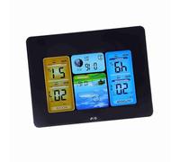 Alomejor Wireless Weather Station with LCD Display (Neutral - black) | Indoor outdoor thermometer, 12/24 hour time, high/low temperature alarm