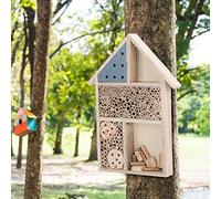 Alomejor Wooden Bee House Nesting Box Shelter for Garden Decoration with Tubular Tunnels, Perfect for Bees, Easy Installation for Lawn and Trees
