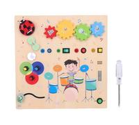 Alomejor Wooden Busy Board, LED Light Up Activity Board with Fine Motor Skill Switches for Toddlers Educational Travel Toy