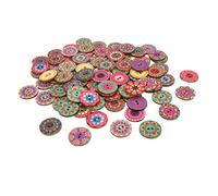 Alomejor Wooden Buttons Retro Flower Pattern 25mm 100Pcs for Sewing Crafting DIY Accessories, Multi-Functional for Knitting, Crocheting, Scrapbook, Designed for Fabric Decoration, 1in Size