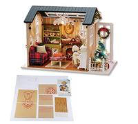 Alomejor Wooden DIY House Toy Retro Style with LED Light for Kids Handcraft Model - Safe and - Great for Developing Spatial Imagination - for Families, Friends - 8.3x4.9x5.7in